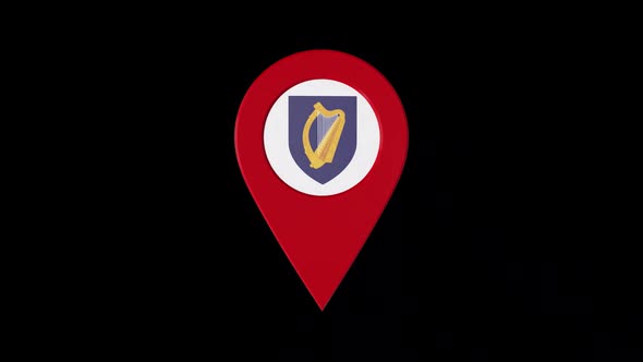 3D Rotating Pin Icon Animation With Ireland Coat Of Arms   Alpha Channel - 2K