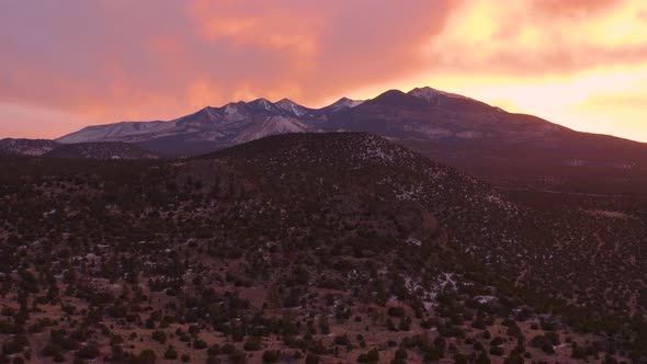 Coconino National Forest and San Francisco Peaks In Arizona At Sunset - Aerial