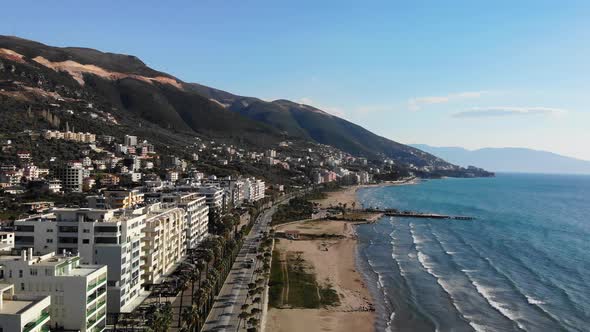 Drone Footage of the Southern Albanian Riviera City of Vlore and the Karaburun Peninsula