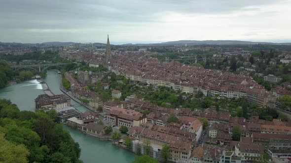 Aerial view of the city of Bern, capital of Switzerland, during a cloudy day in summer. DJI Mavic Pr