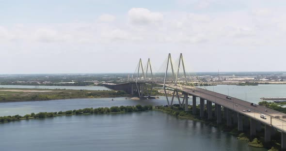 Establishing shot of the Fred Hartman Bridge in Baytown Texas