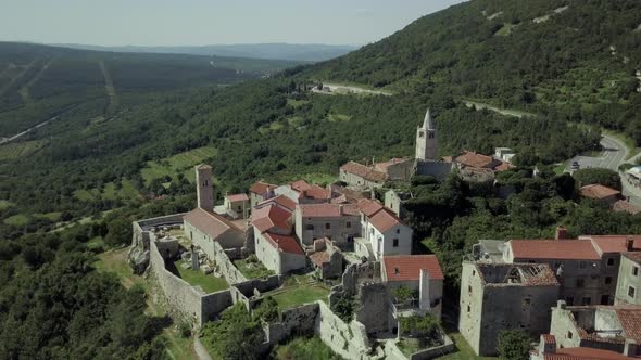 Aerial view to the old town among the mountains in Croatia