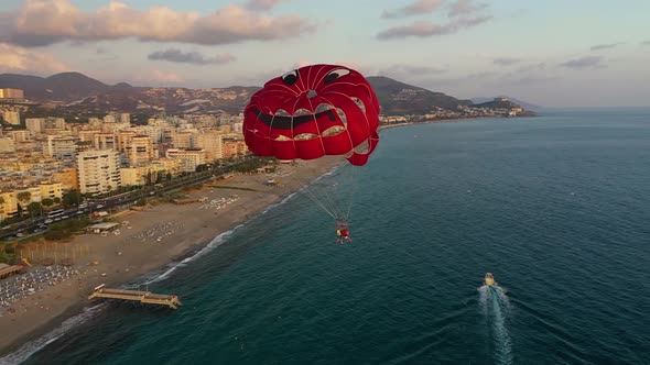 Water Sports Parasailing Turkey Alanya Filmed on a Drone