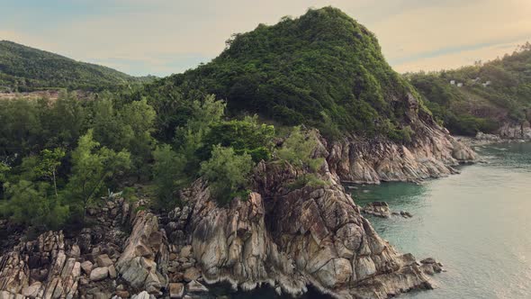 Aerial View on Phangan Island Rocky Coastline