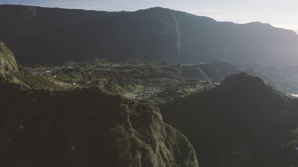 Aerial view of landscape near Hell Bourg, Saint Benoit, Reunion.