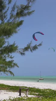 Vertical Video Boats in the Ocean Near the Coast of Zanzibar Tanzania