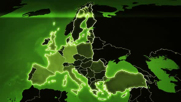 World map with European Airports, Roads and Railroads. Green. Highly detailed European map.