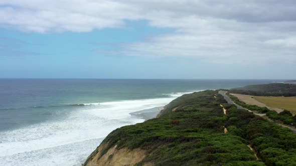 AERIAL Revealing The Ocean Coastline of Bells Beach, Australia