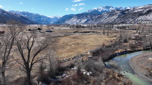 Ridgway Colorado Beautiful Uncompahgre River View Looking Into Farm Land San Juan Mountains