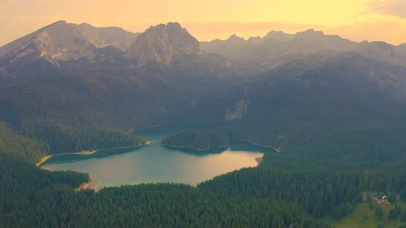 Aerial View on Black Lake on Sunset Time with in the Durmitor National Park in Zabljak Montenegro