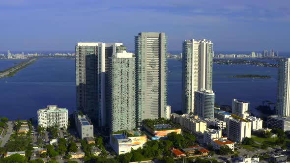 Paraiso District Miami Modern Highrise Towers On Biscayne Bay Aerial Drone Video