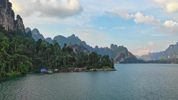 Floating Raft Cottages in Cheow Lan Lake