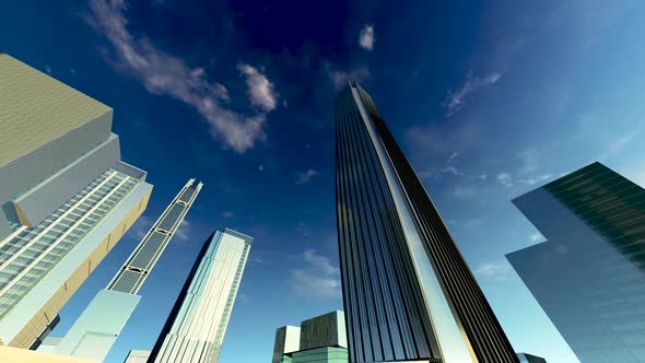 Office Building Windows and Bottom View on Skyscraper Building