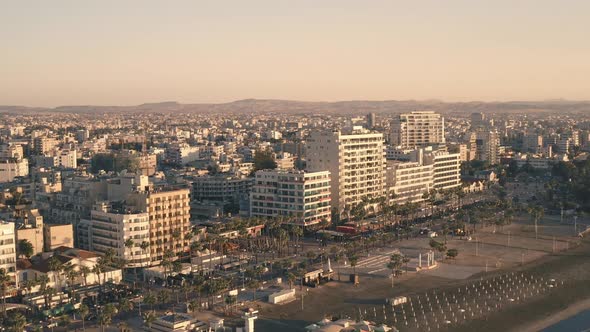 Aerial View Beach and Coastline Modern City on Sea