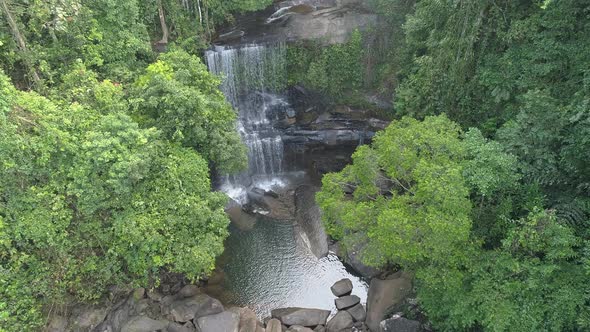 Aerial shot on WaterFalls In the Rain Forest