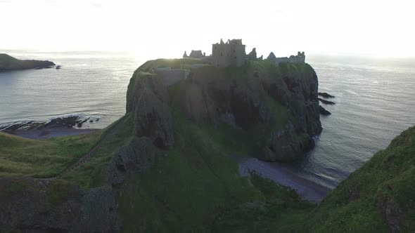 Aerial view of the Dunnottar Castle on the seashore