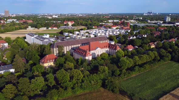 Geheimes Staatsarchiv Preußischer Kulturbesitz.Perfect aerial view flight flyover drone footage of