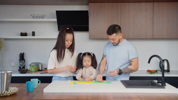 Positive Asian Family Creating with Modeling Clay at Home