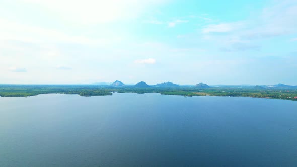 4K Aerial view drone fly over Water reservoir  in the countryside of Thailand.
