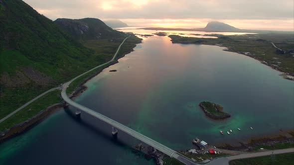 Scenic road on Lofoten, aerial view