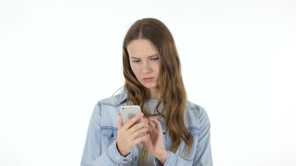 Woman Using Internet on Smart phone, White Background