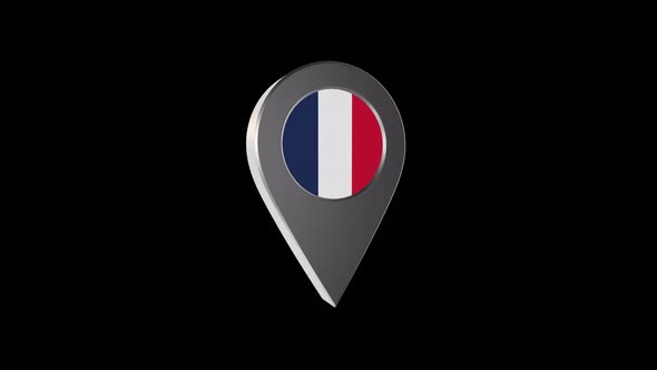 3d Animation Map Navigation Pointer With France Flag With Alpha Channel  - 4K