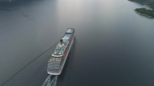 Large Luxury Cruise Liner Is Going in Fjord of Norway