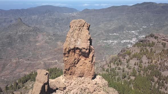 Aerial of Nublo Rock in Caldera of Tejeda Gran Canaria