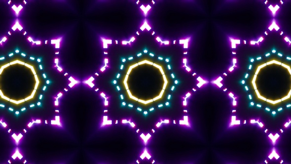 Blinking Dash Neon Line Kaleidoscope Light 4K Loop 03