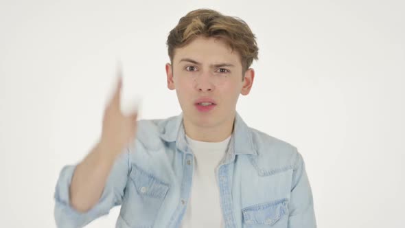 Young Man Fighting Arguing on White Background