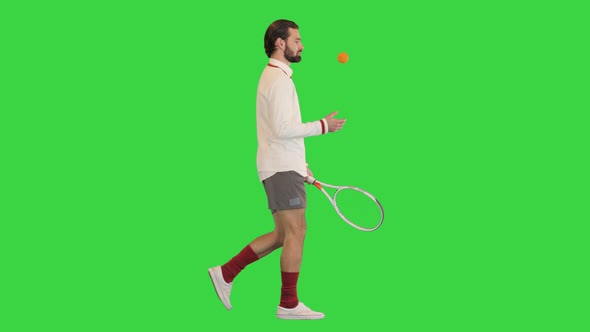 Young Male Tennis Player Walking on a Green Screen Chroma Key