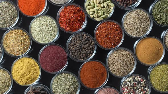 Assortment of aromatic spices, seeds and dry herbs for cooking food