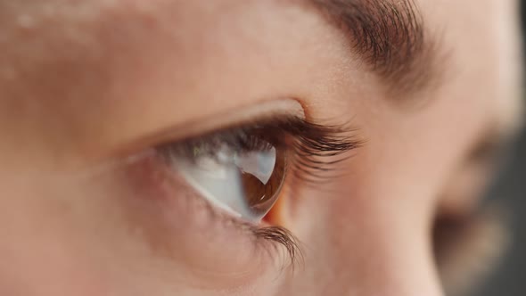 Closeup of a Brown Eye Blinking Side View of Opening and Closing Eyes