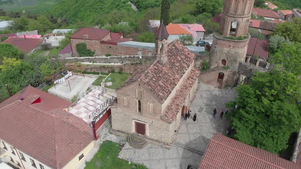 Aerial view of beautiful city of love Sighnaghi. Georgia 2019 spring