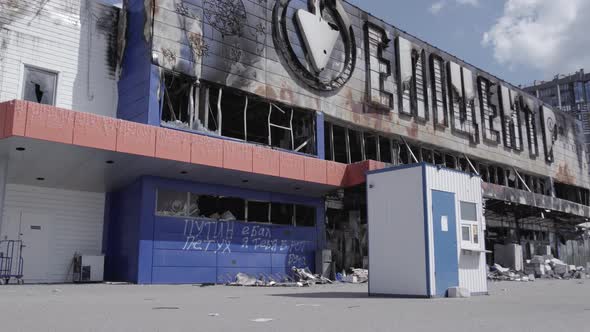 War in Ukraine  Destroyed Building of a Shopping Center in Bucha