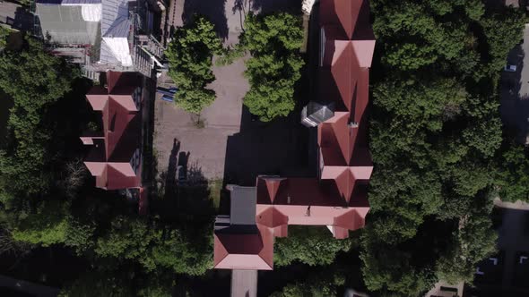 Aerial top shot of main square of Köthen castle in Germany during a sunny day