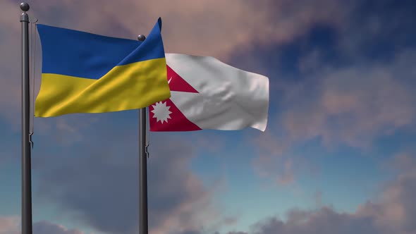 Nepal Flag Waving Along With The National Flag Of The Ukraine - 4K
