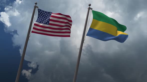 Waving Flags Of The United States And Gabon 2K