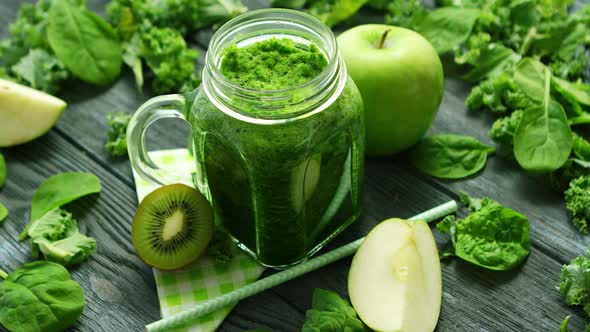 Jar Glass with Green Smoothie