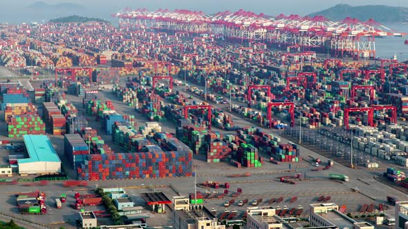 Chinese Containers in Yangshan Port in Shanghai Timelapse