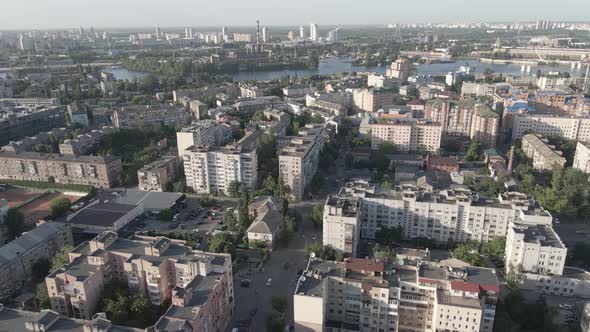 View of Kyiv From Above. Ukraine. Aerial View, Gray, Flat