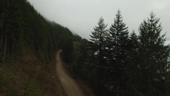 Aerial View of Canadian Mountain Landscape Covered in Fog Over Harrison Lake