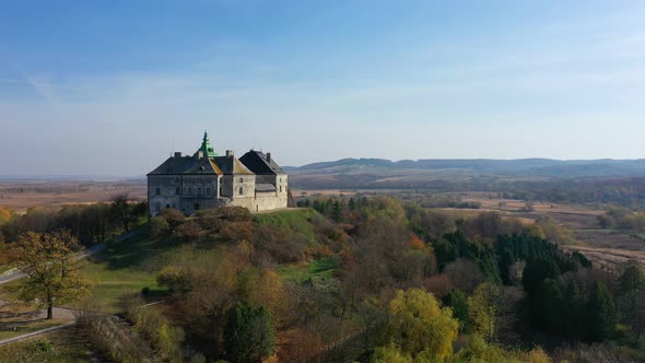 Aerial View of Haunted Castle of Olesko, Ukraine