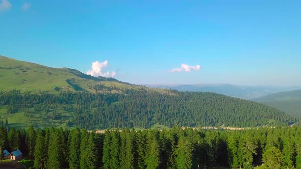 Mountain landscape in Georgia, the village of Beshumi. Shooting from a drone