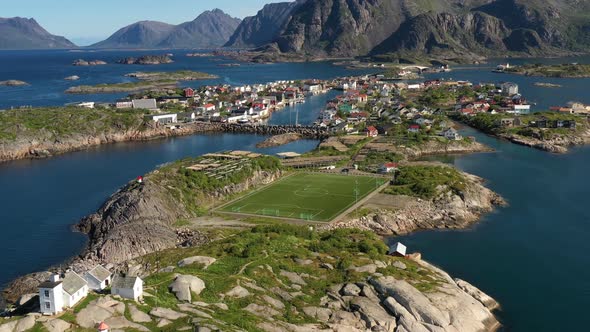 Norway Lofoten Football Field Stadium in Henningsvaer