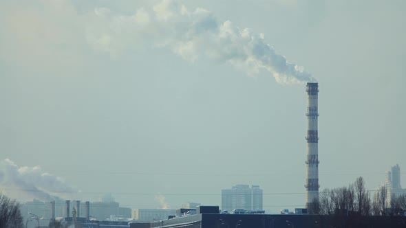 Air Pollution Exhaust Ecology Problem.Chimney Smoke Plant Smoking Industrial Zone Air Pollution.