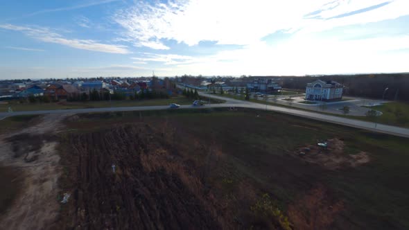 Vintage Style Buildings and Road at Suburban District