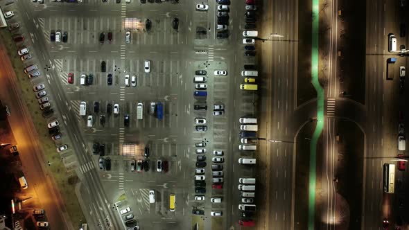 Parking Lot with a Lots of Cars at Night