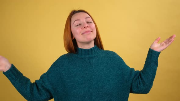 Young Woman 20s Dancing on Isolated Yellow Background Studio  Shot in Slow Motion