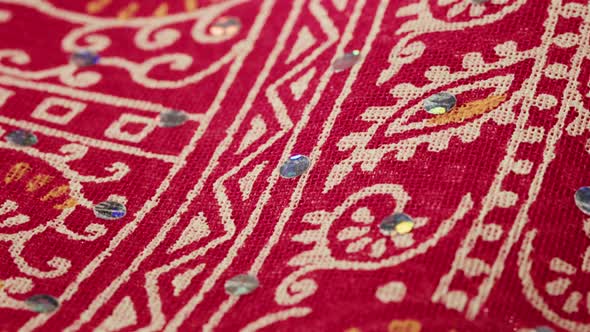 Red Indian Fabric Closeup Arabian Design Pattern